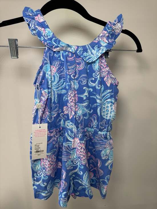 NWT Lilly Pulitzer Girls Yardley Romper in Sunwashed Blue Citrus Crush - Picture 2 of 6